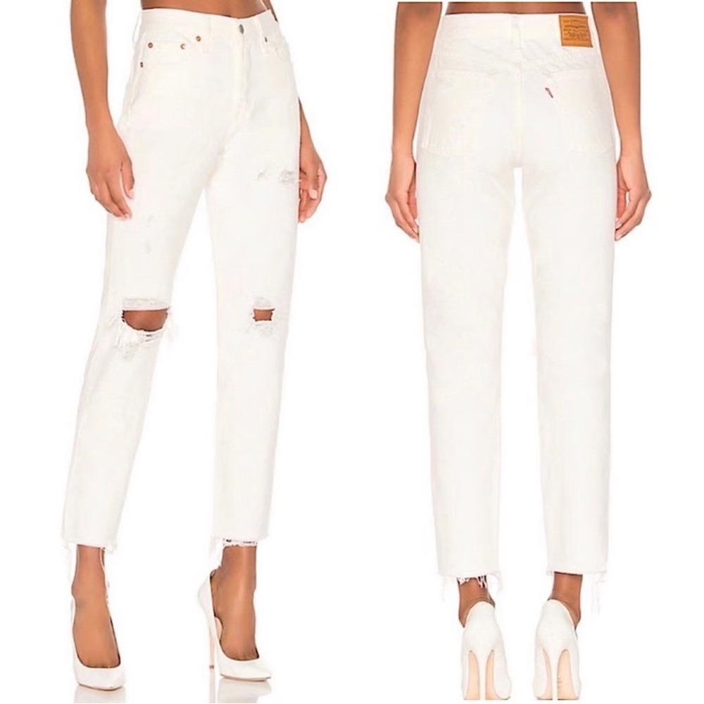 NEW Levi's Wedgie Icon Fit Off-White Size 25 Distressed Jeans Light Relief Denim